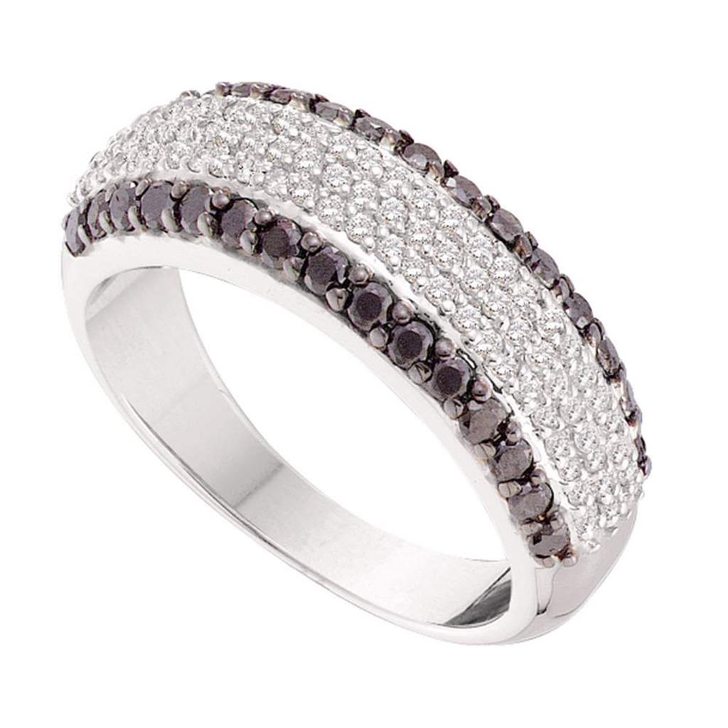 14k White Gold Round Black Diamond Anniversary Band Ring 1 Cttw