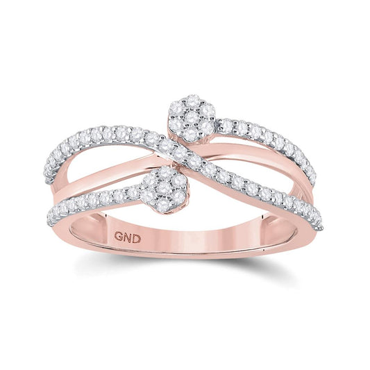 10k Rose Gold Round Diamond Double Flower Cluster Ring 1/3 Cttw