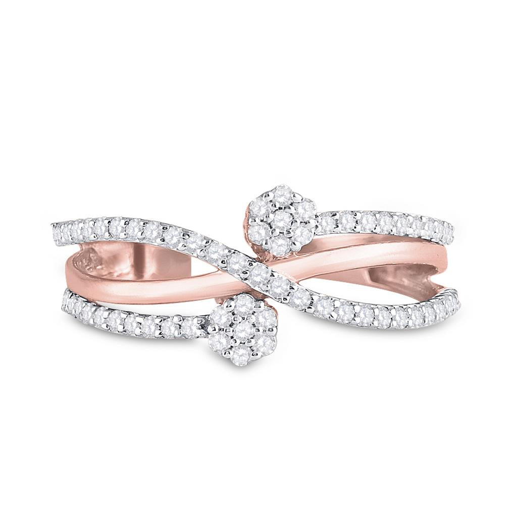10k Rose Gold Round Diamond Double Flower Cluster Ring 1/3 Cttw