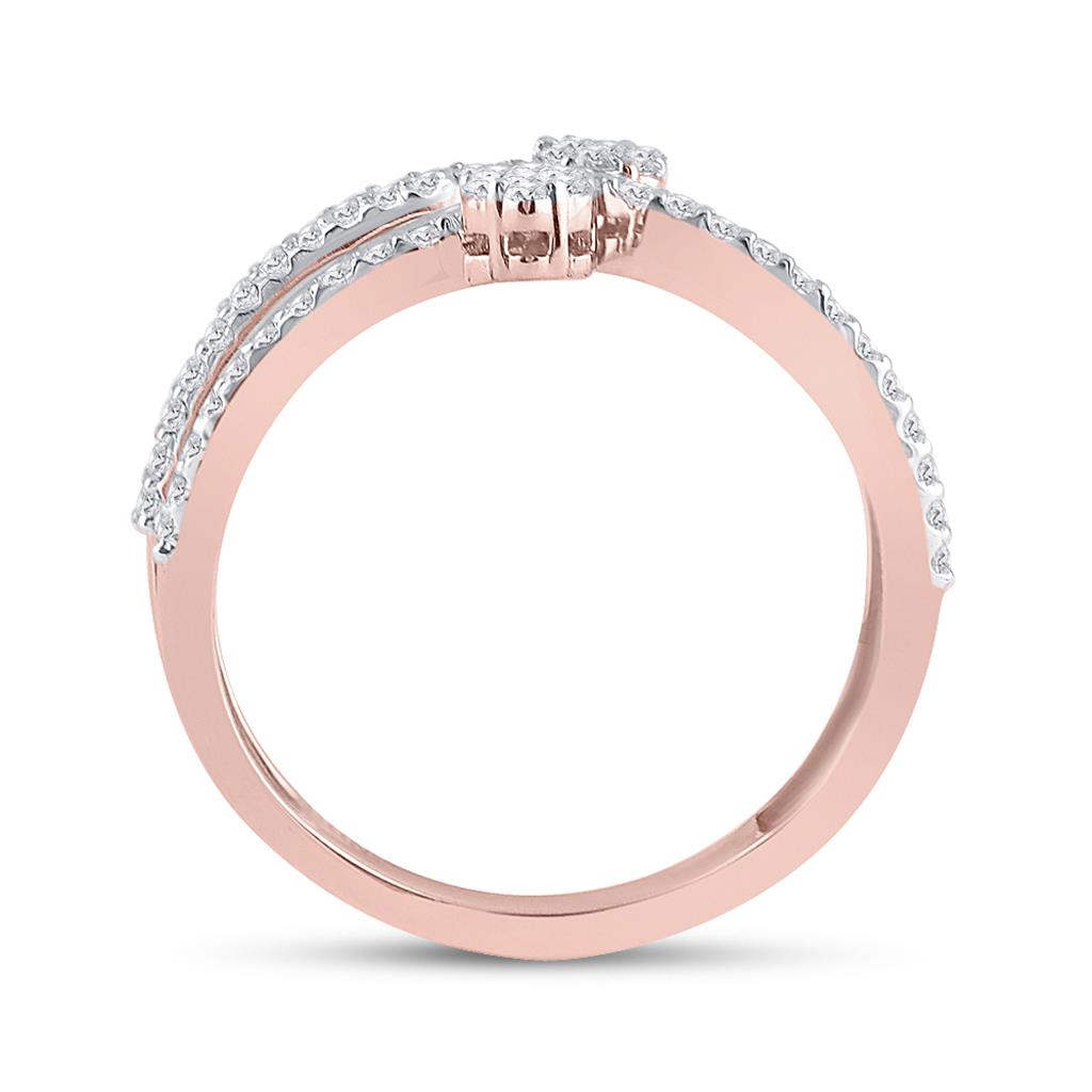 10k Rose Gold Round Diamond Double Flower Cluster Ring 1/3 Cttw