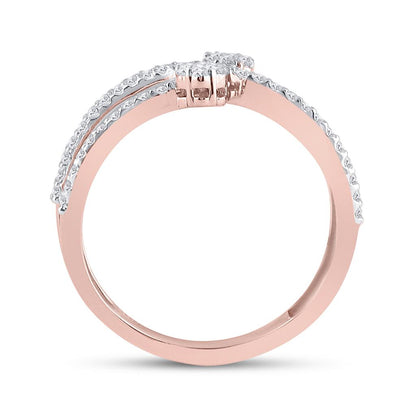 10k Rose Gold Round Diamond Double Flower Cluster Ring 1/3 Cttw