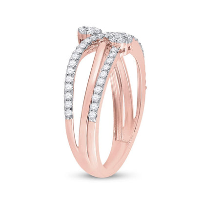 10k Rose Gold Round Diamond Double Flower Cluster Ring 1/3 Cttw
