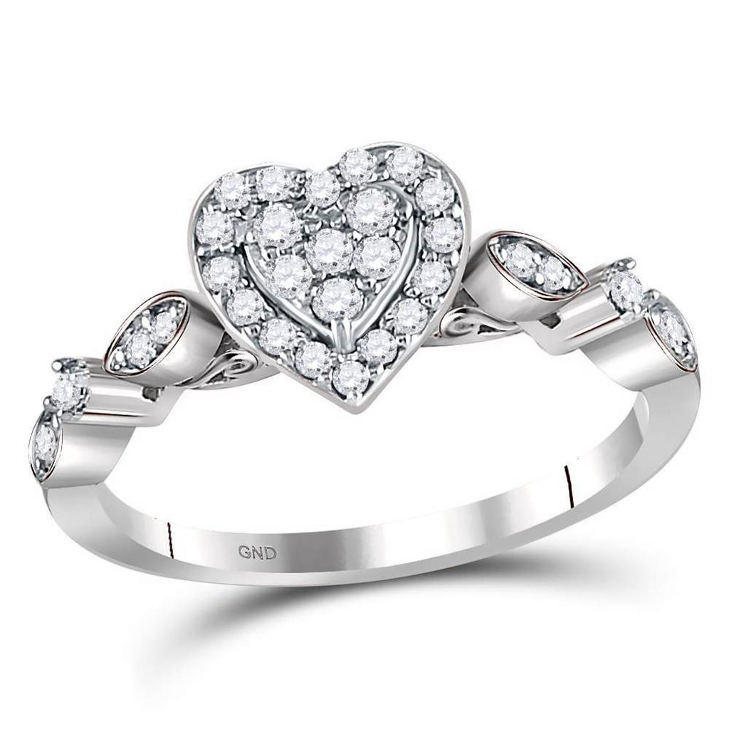 14kt White Gold Round Diamond Heart Cluster Ring 1/3 Cttw