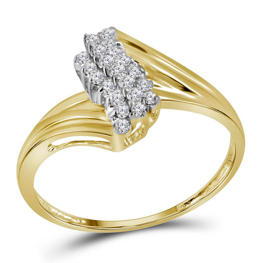 10k Yellow Gold Round Prong-set Diamond Contoured Cluster Ring 1/6 Cttw
