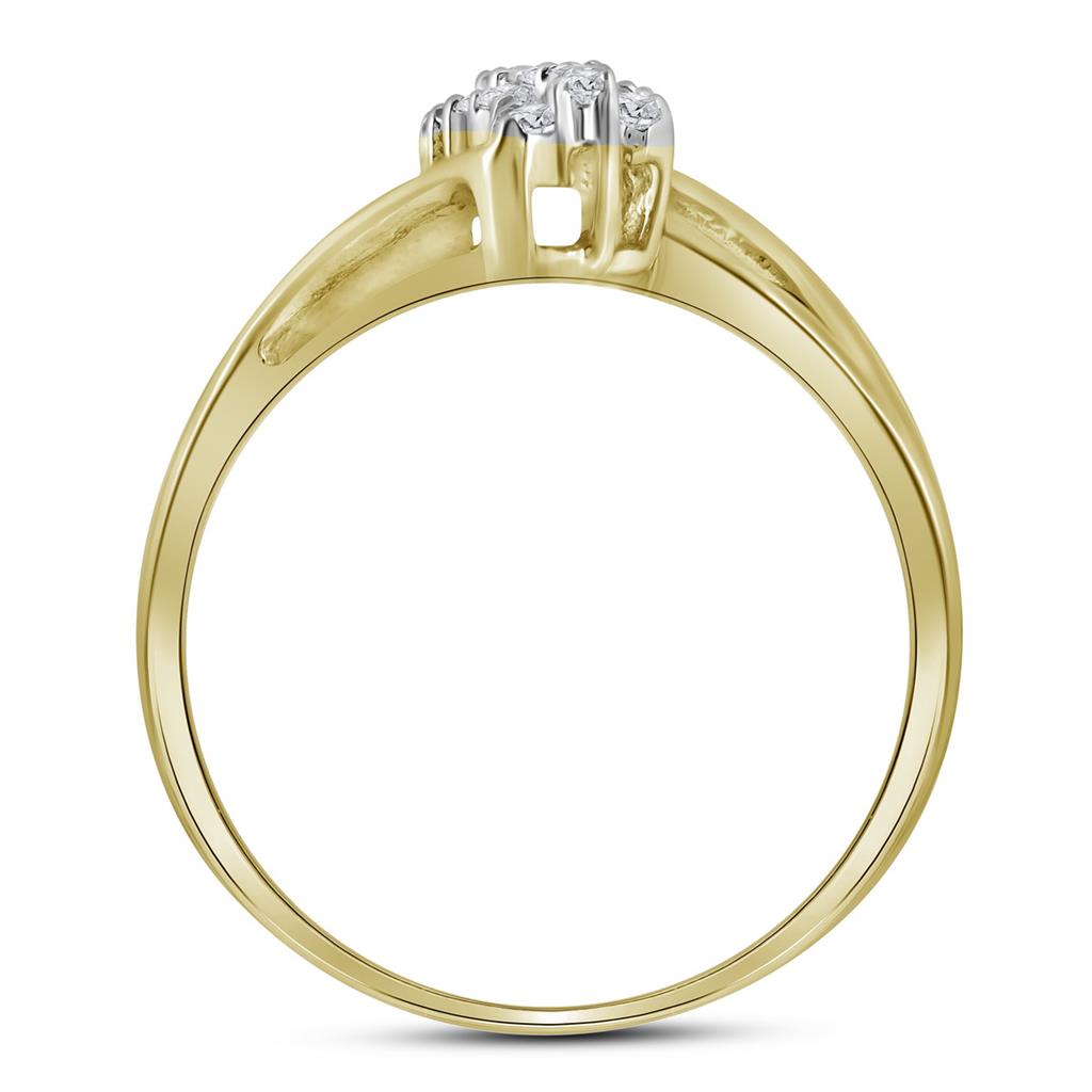 10k Yellow Gold Round Prong-set Diamond Contoured Cluster Ring 1/6 Cttw