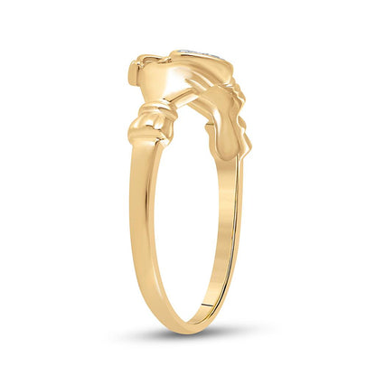 10k Yellow Gold Round Diamond Claddagh Heart Ring .02 Cttw