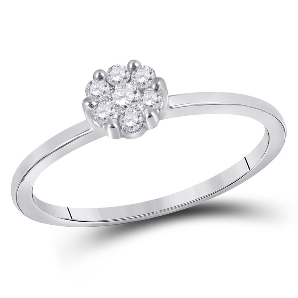 14k White Gold Round Diamond Flower Cluster Ring 1/10 Cttw
