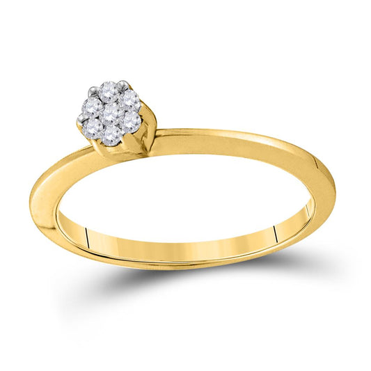 10k Yellow Gold Round Diamond Flower Cluster Ring 1/8 Cttw