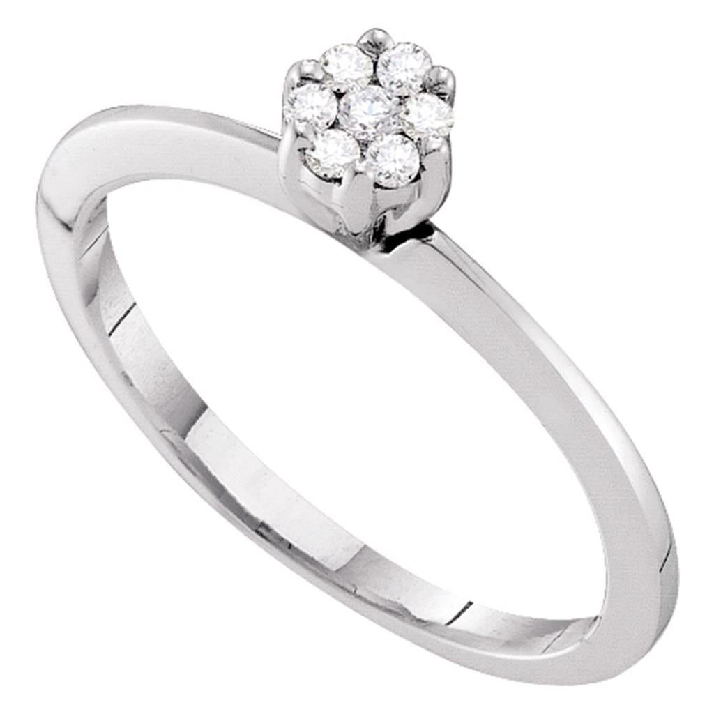 14kt White Gold Round Diamond Flower Cluster Ring 1/8 Cttw