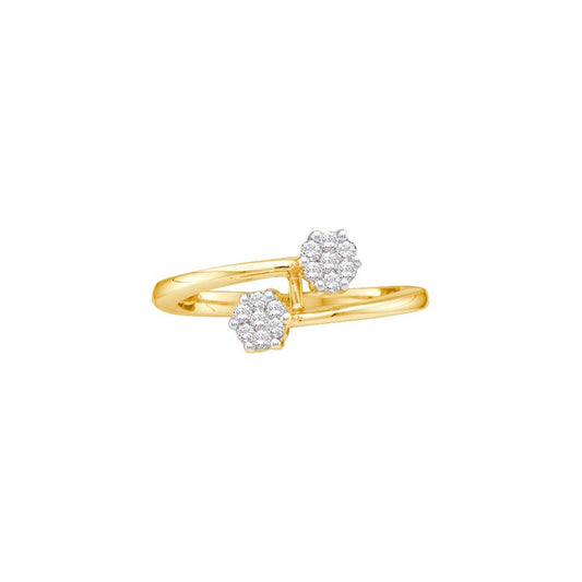 14k Yellow Gold Round Diamond Double Flower Cluster Ring 1/6 Cttw