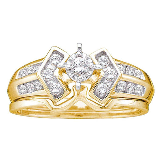 10k Yellow Gold Round Diamond Bridal Wedding Ring Set 1/4 Cttw