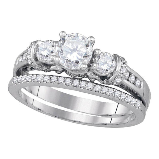 14k White Gold Diamond Round Bridal Wedding Ring Set 1 Cttw