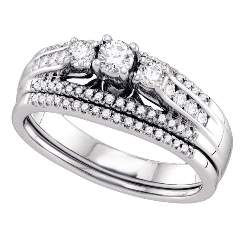 14k White Gold 3-stone Diamond Wedding Bridal Engagement Ring Band Set 1/2 Cttw