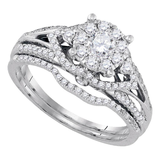 14k White Gold Diamond Bridal Wedding Ring Set 3/4 Cttw