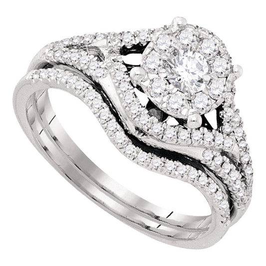 14k White Gold Diamond Cluster Bridal Wedding Ring Set 5/8 Cttw
