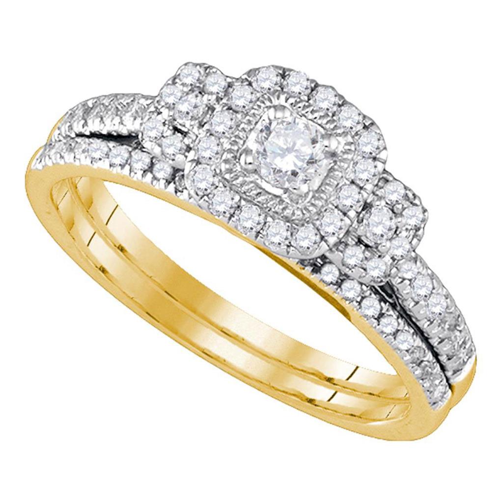 14k Yellow Gold Round Diamond Bridal Wedding Ring Set 1/2 Cttw