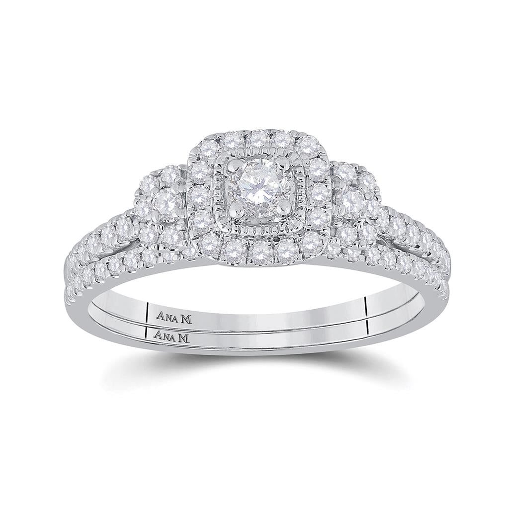 14k White Gold Round Diamond Bridal Wedding Ring Set 1/2 Cttw Size 5