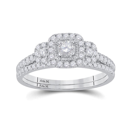 14k White Gold Round Diamond Bridal Wedding Ring Set 1/2 Cttw Size 5