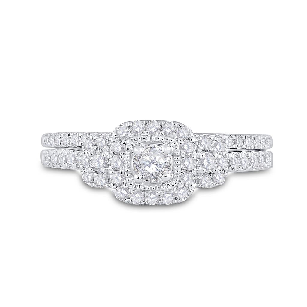14k White Gold Round Diamond Bridal Wedding Ring Set 1/2 Cttw Size 5
