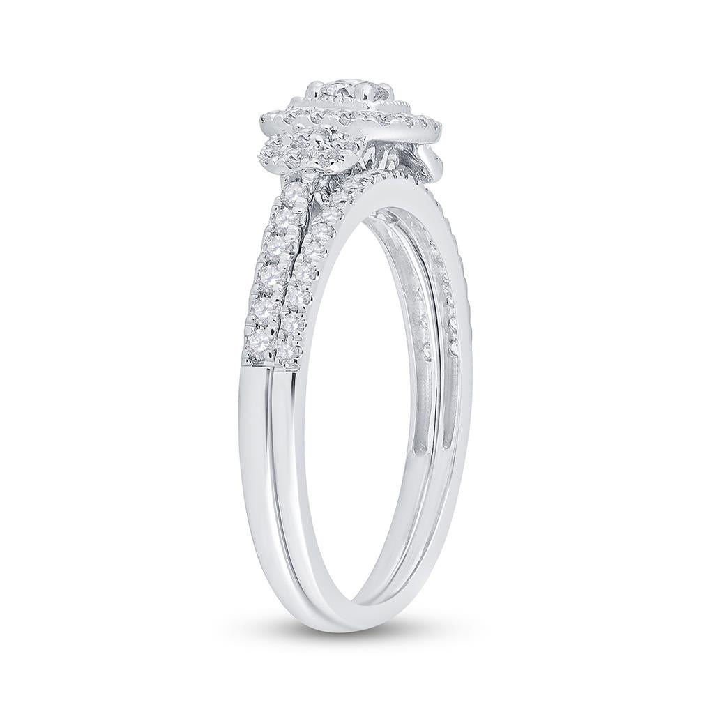 14k White Gold Round Diamond Bridal Wedding Ring Set 1/2 Cttw Size 5