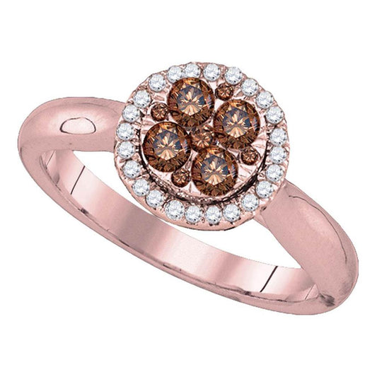 14k Rose Gold Round Brown Diamond Cluster Halo Bridal Engagement Ring 1/2 Cttw