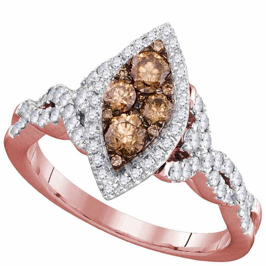 14k Rose Gold Round Brown Diamond Cluster Bridal Engagement Ring 7/8 Cttw