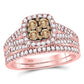 14k Rose Gold Round Brown Diamond Bridal Wedding Ring Set 1 Cttw