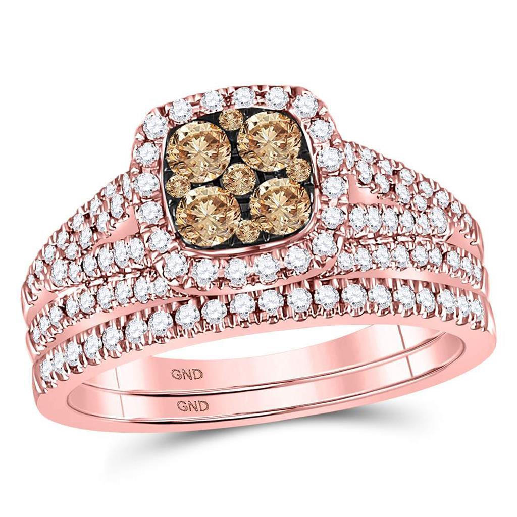14k Rose Gold Round Brown Diamond Bridal Wedding Ring Set 1 Cttw