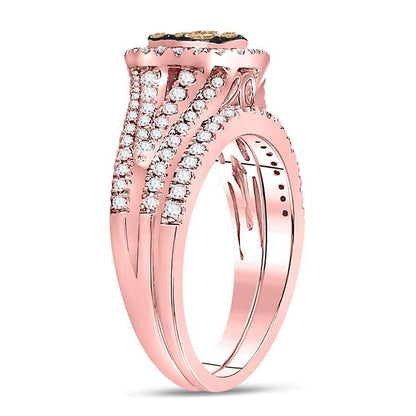 14k Rose Gold Round Brown Diamond Bridal Wedding Ring Set 1 Cttw