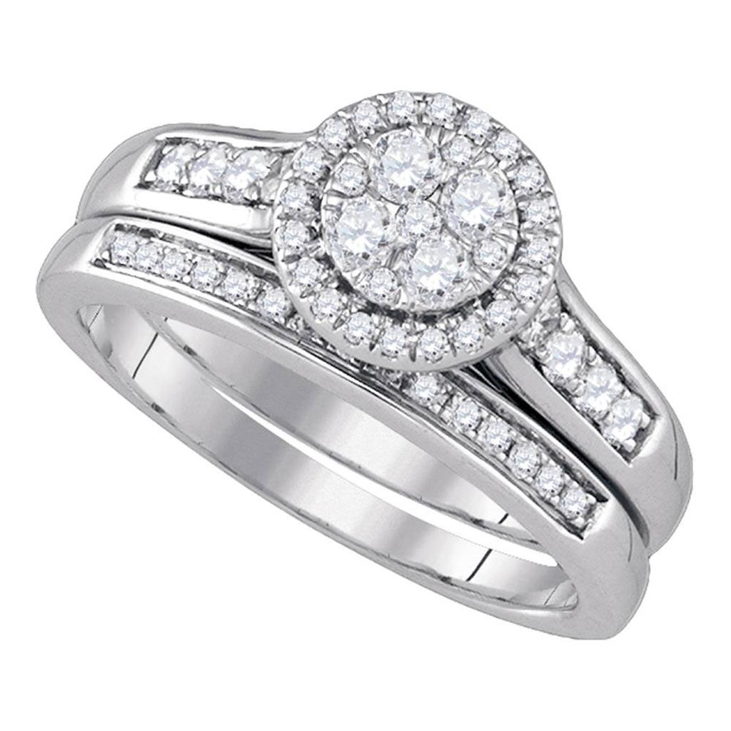 14k White Gold Round Diamond Halo Bridal Wedding Ring Set 5/8 Cttw