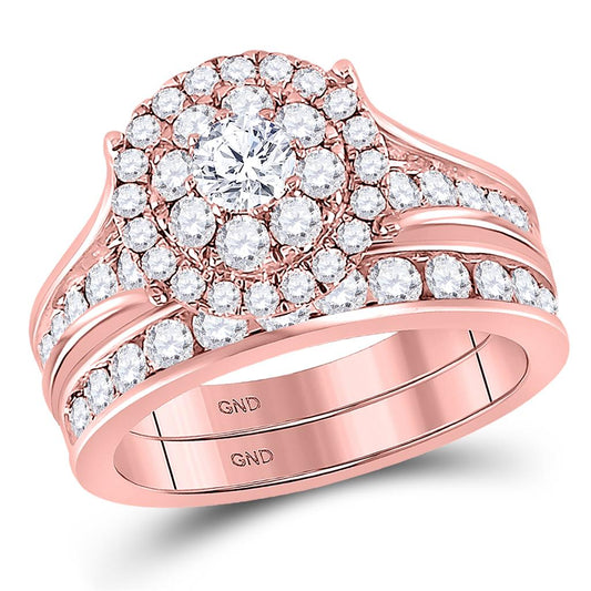 14k Rose Gold Round Diamond Bridal Wedding Ring Set 1-3/4 Cttw (Certified)