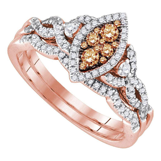 14k Rose Gold Round Brown Diamond Bridal Wedding Ring Set 1/2 Cttw