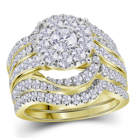 14k Yellow Gold Round Diamond Bridal Wedding Ring Set 2-3/8 Cttw