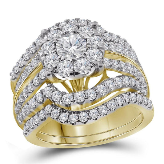 14k Yellow Gold Round Diamond Bridal Wedding Ring Set 2-3/8 Cttw