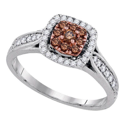 14k White Gold Brown Diamond Cluster Engagement Bridal Wedding Ring 1/2 Cttw