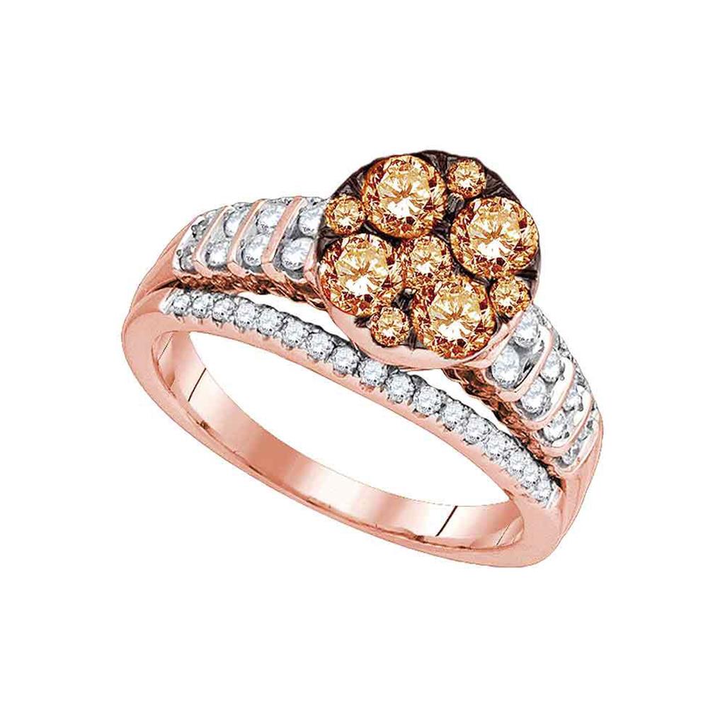 14k Rose Gold Round Brown Diamond Cluster Bridal Engagement Ring 1-1/2 Cttw