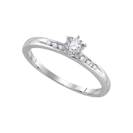 14k White Gold Round Diamond Solitaire Bridal Engagement Ring 1/10 Cttw