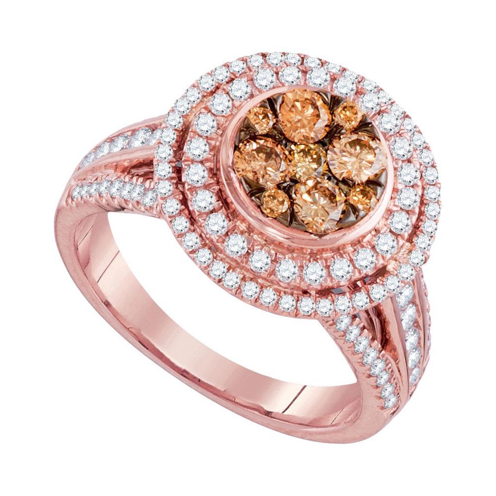 14k Rose Gold Round Brown Diamond Cluster Bridal Engagement Ring 1-1/2 Cttw