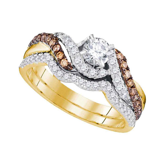 14k Yellow Gold Round Diamond Bridal Wedding Ring Set 7/8 Cttw