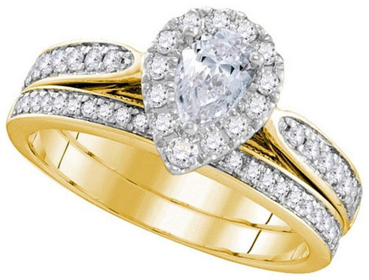 14k Yellow Gold Pear Diamond Bridal Wedding Ring Set 1 Cttw (Certified)
