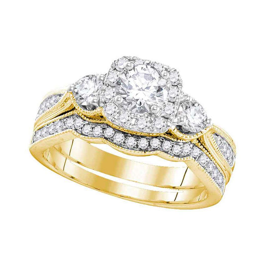 14k Yellow Gold Round Diamond Bridal Wedding Ring Set 1 Cttw (Certified)