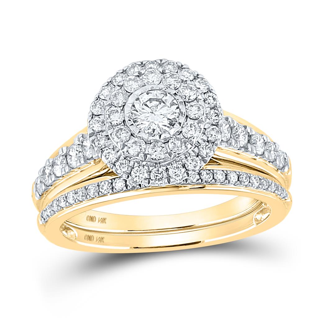 14k Yellow Gold Round Diamond Bridal Wedding Ring Set 1 Cttw (Certified)