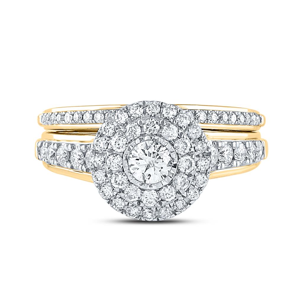 14k Yellow Gold Round Diamond Bridal Wedding Ring Set 1 Cttw (Certified)