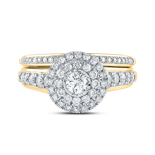 14k Yellow Gold Round Diamond Bridal Wedding Ring Set 1 Cttw (Certified)