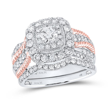 14k Two-tone Gold Round Diamond Bridal Wedding Ring Set 1-1/2 Ctw (Certified)