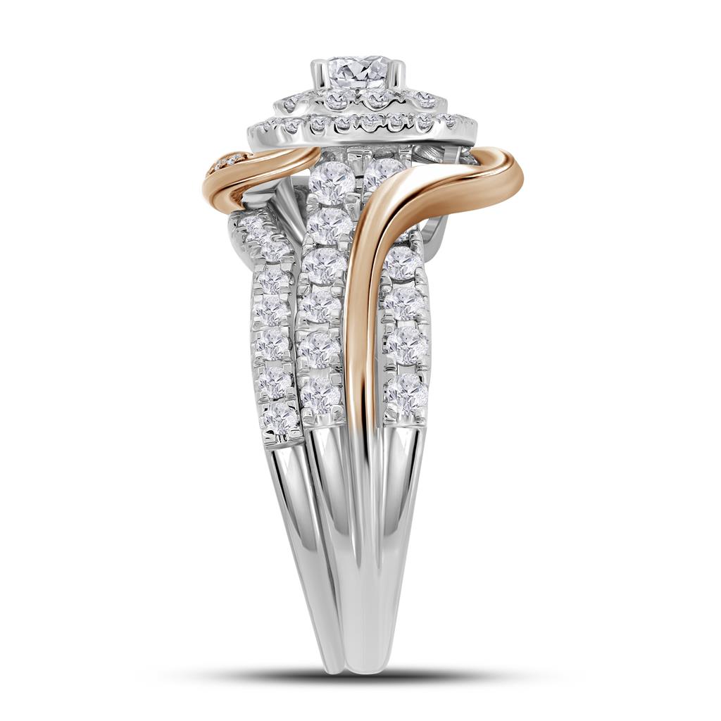 14k Two-tone Gold Round Diamond Bridal Wedding Ring Set 1-1/2 Ctw (Certified)