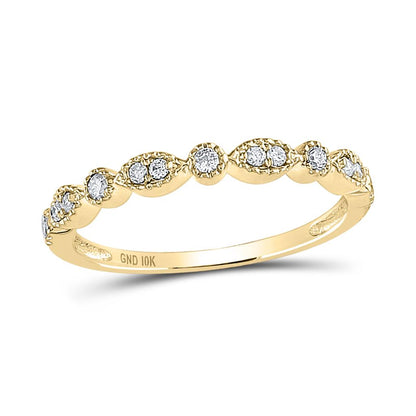 14k Yellow Gold Round Diamond Milgrain Stackable Band Ring 1/6 Cttw