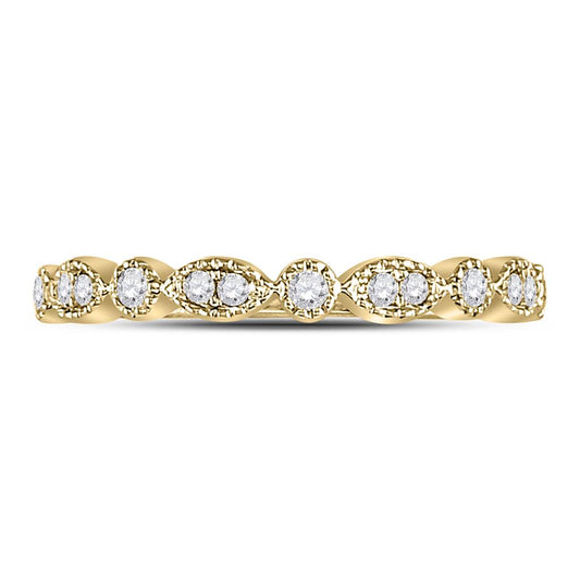 14k Yellow Gold Round Diamond Milgrain Stackable Band Ring 1/6 Cttw