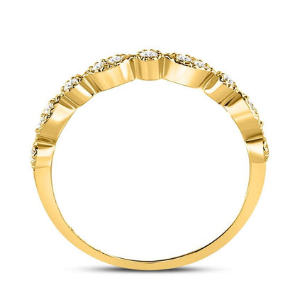 14k Yellow Gold Round Diamond Milgrain Stackable Band Ring 1/6 Cttw