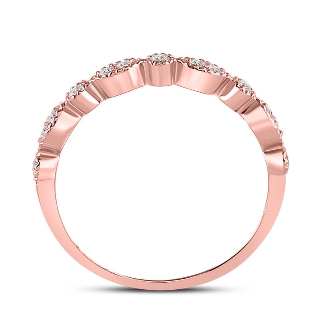 14k Rose Gold Round Diamond Milgrain Stackable Band Ring 1/6 Cttw